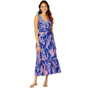 Lilly Pulitzer Madsen Midi Dress in Borealis Blue/Swim on Over- Size XL